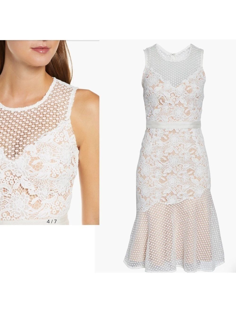 Adelyn Rae Ivory Lily Floral Flower Mixed Lace V-neck Flare Dress S NWT